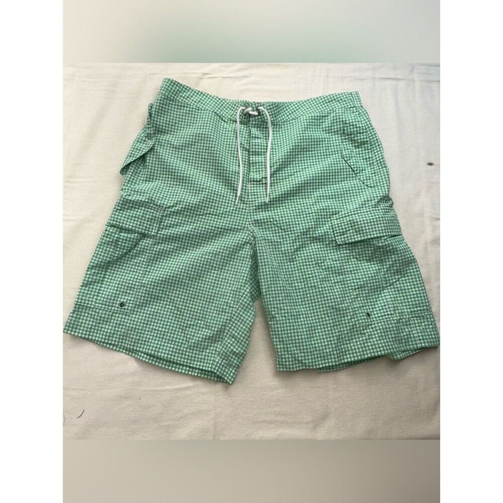 Polo Ralph Lauren Men’s Swim Trunks 36 Green Gingham Check Cargo Board Shorts